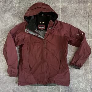 Womens Marmot Maroon Red Hooded Rain Coat Mesh Lined Full Zip Up Ski Jacket Sz L